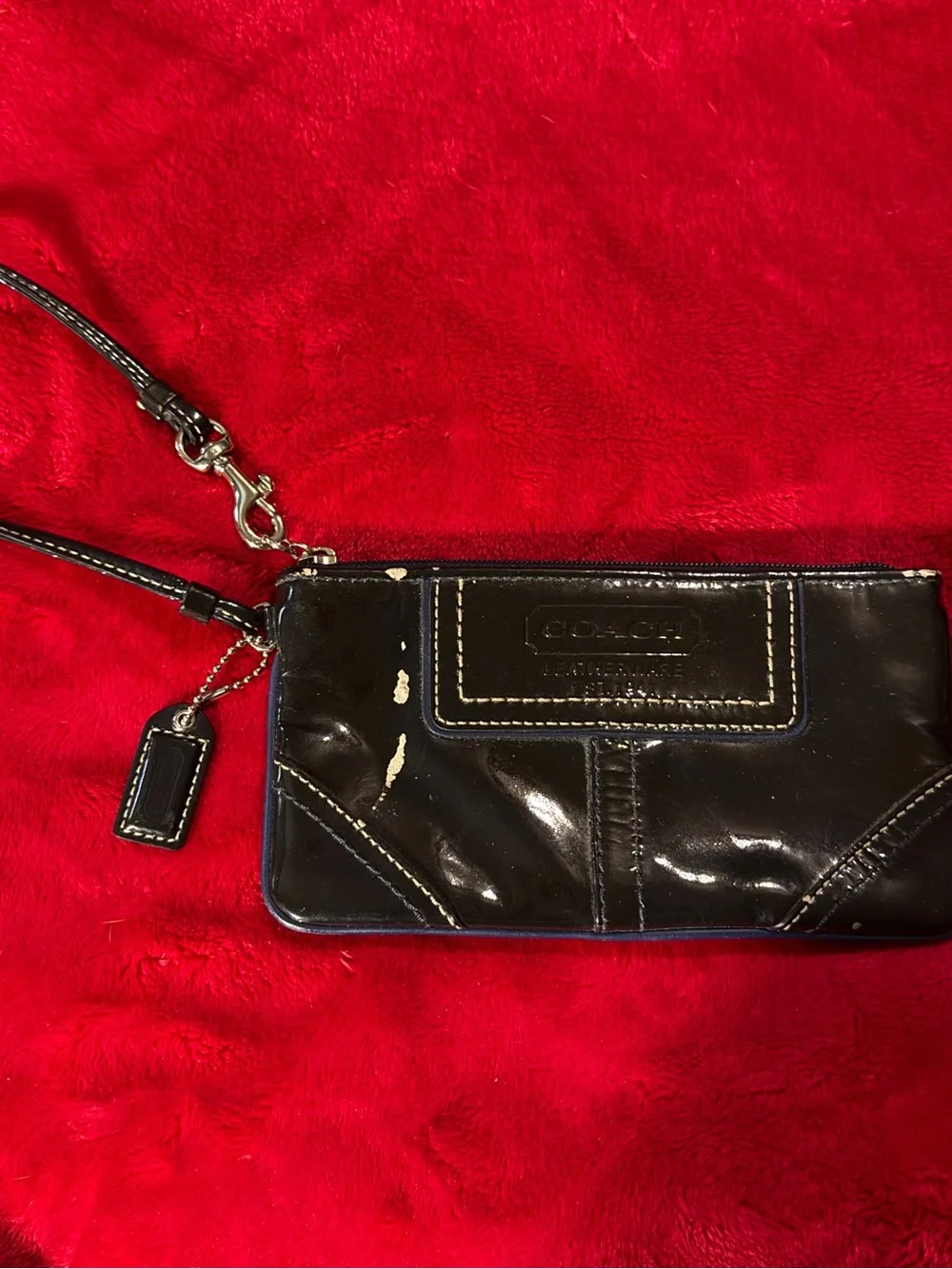 COACH Vintage Black Patent Leather Wristlet Clutch Pouch